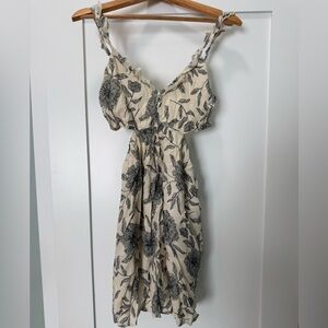 Cream Floral Sundress with Black Print
